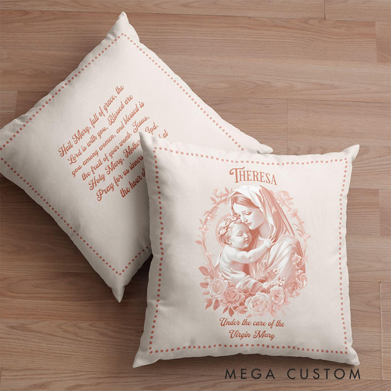 Personalized Virgin Mary Throw Pillow with Name Home Decor Religious Gift Catholic Gift for Women
