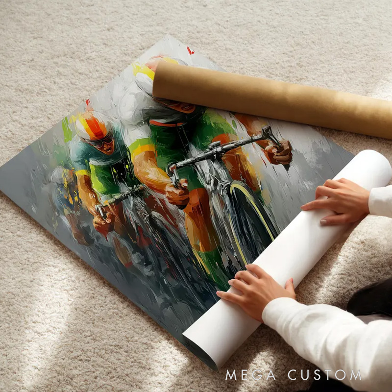 Personalized Photo Cycling Portrait Abstract Sport Wall Decor Painting Cyclist Gift Idea Cycling Present