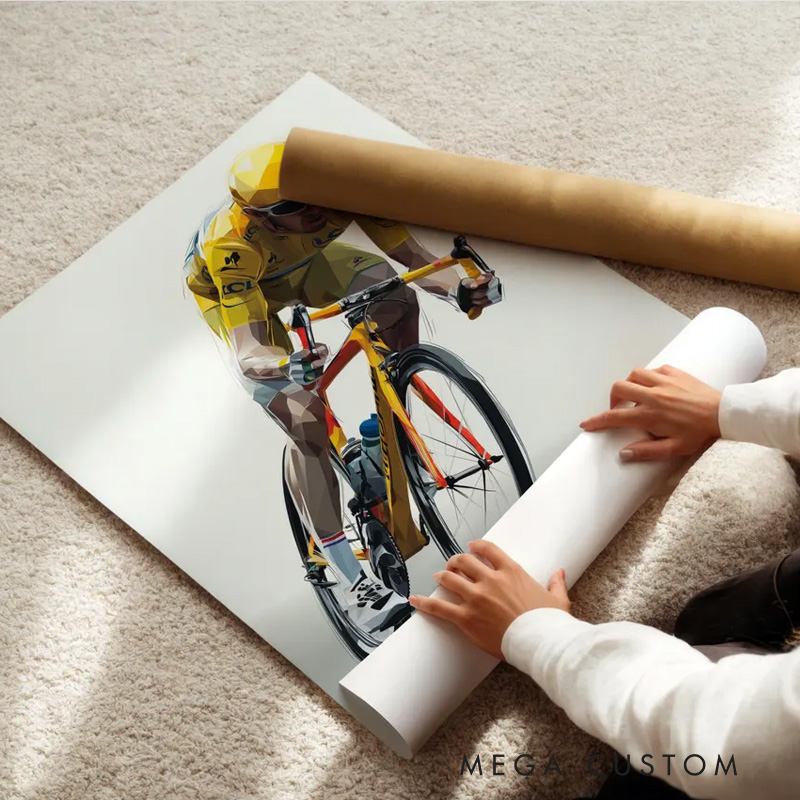Personalized Photo Cycling Portrait Racer Wall Decor Geometric Bike Print Painting Cyclist Gift Idea Cycling Present