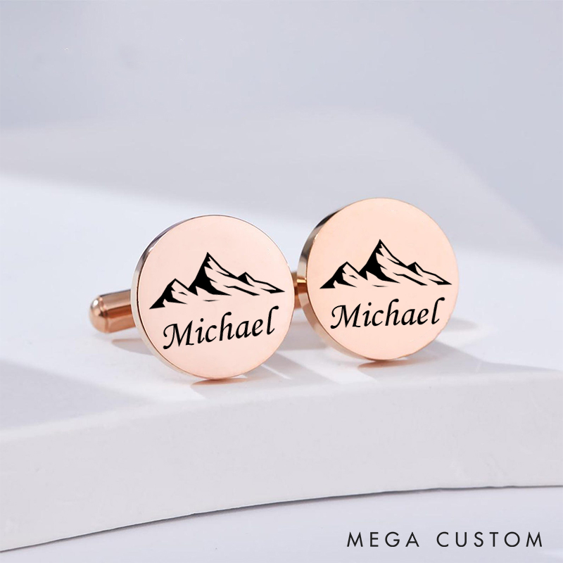 Personalized Engraved Mountain Design Cufflinks Custom Cufflinks for Groom Groomsman Wedding Bachelor Party Gift Cuff Link Best Man Gift