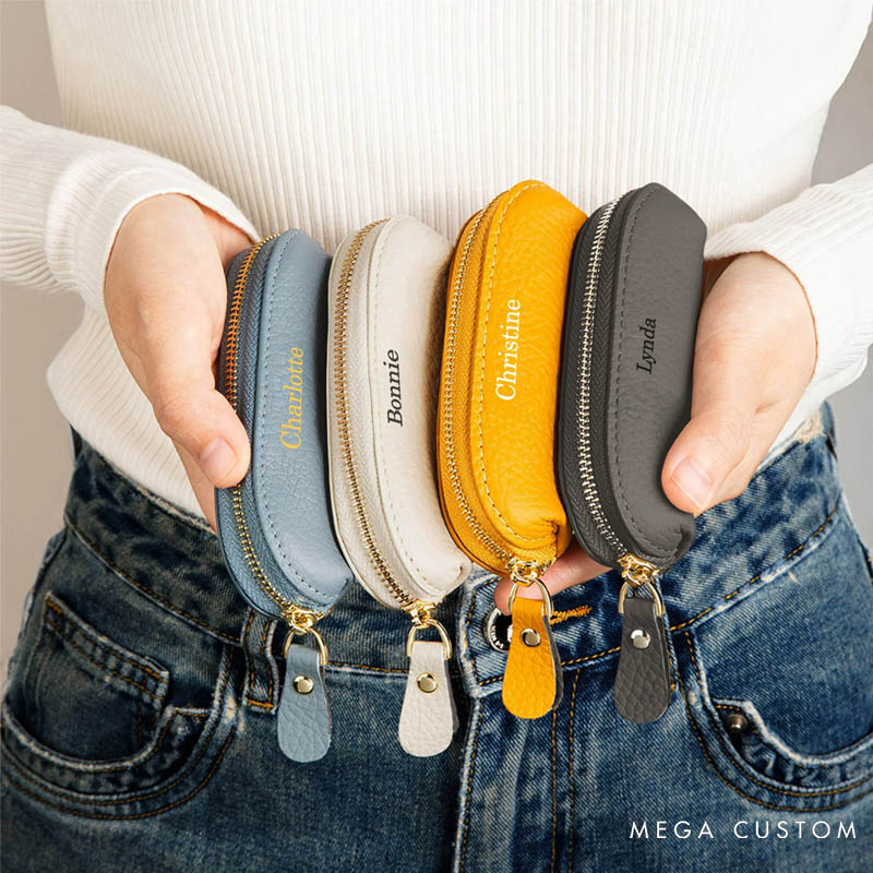 Personalized Multicolor Mini PU Leather Coin Purse Makeup Bag with Name Daily Travel Accessories Birthday Gift for Women