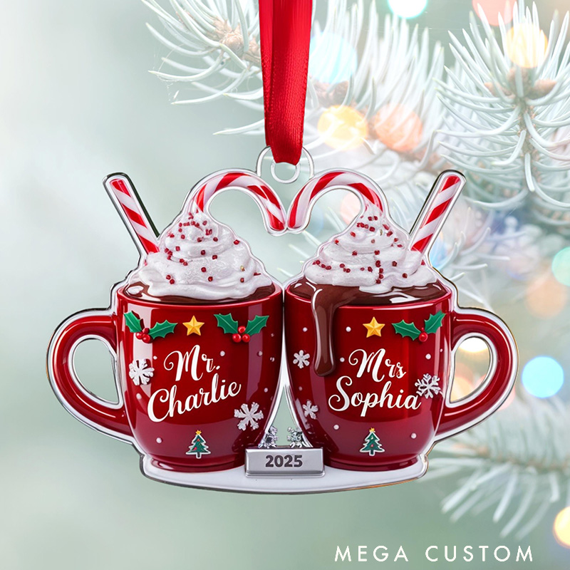 Personalized Mr and Mrs Coffee Mug Christmas Ornament Couple Christmas Keepsake Gift For Newlywed