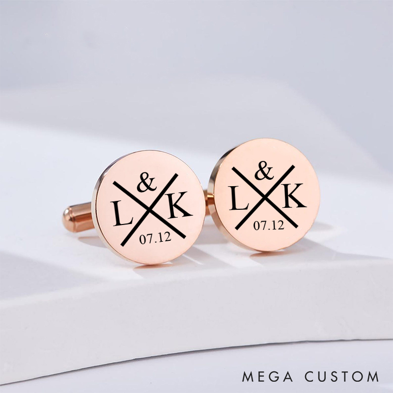 Personalized Monogram Wedding Cufflinks Custom Date and Initials Cufflinks for Husband Groom Gift Cufflinks Bachelor Party Gift for Him