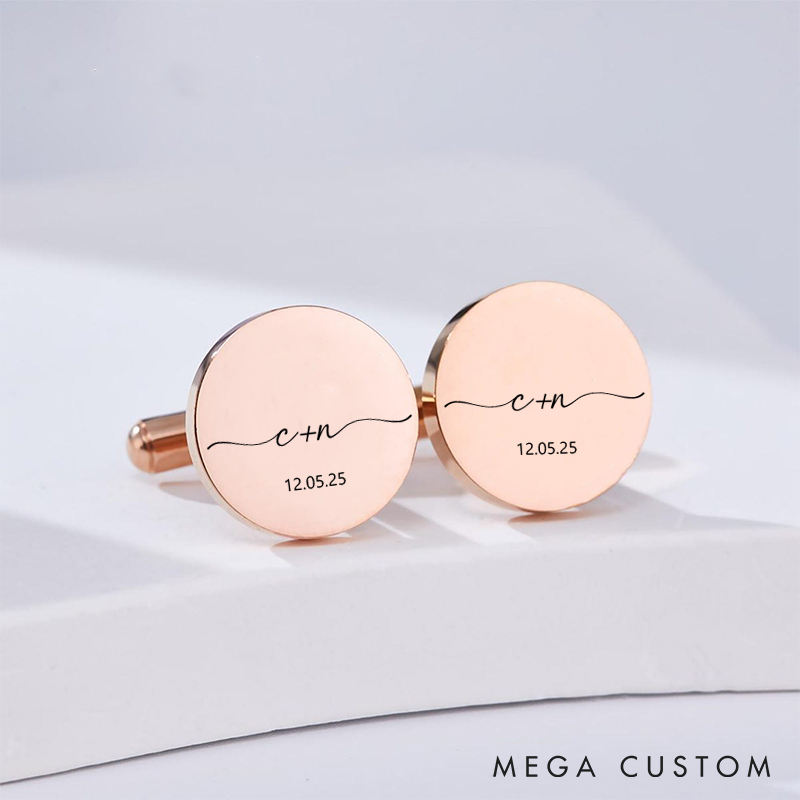 Personalized Minimalist Signature Cufflinks  with Initials and Dates Custom Mental Cufflinks for Husband Boyfriend Engraved Men's Cufflink