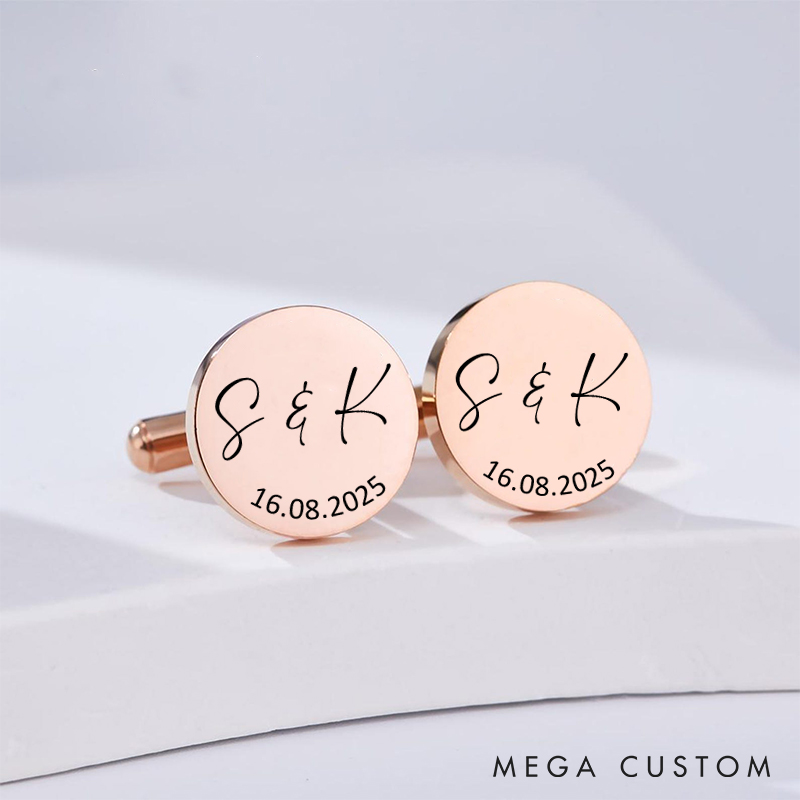 Personalized Elegant Initials and Date Cufflinks Perfect Wedding Keepsakes for Men Engraved Husband Boyfriend Cufflinks
