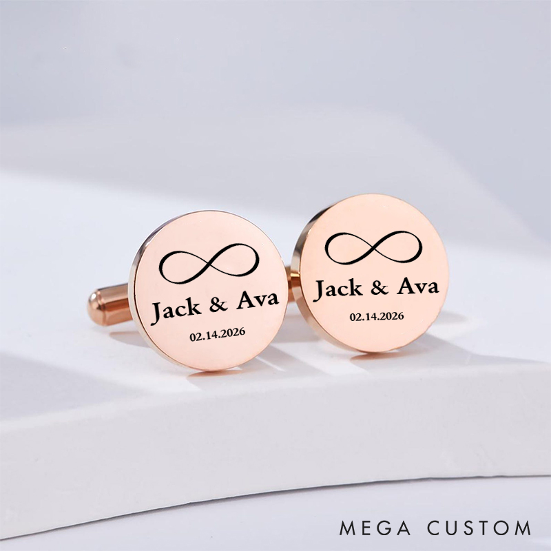 Personalized Infinity Symbol Cufflinks Custom Eternal Love Keepsakes Cufflinks for Men Husband Cufflinks with Couple Name