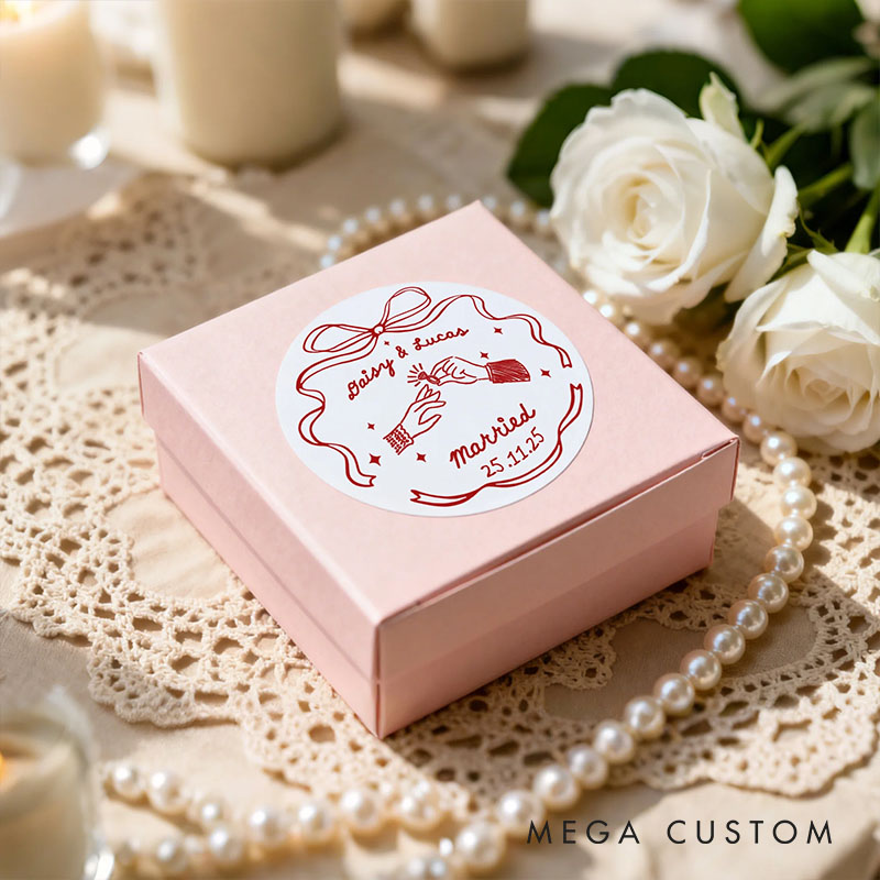 Personalized Romantic Wedding Bow Waterproof Stickers with Name Wedding Bridal Shower Party Favors Bachelorette Party Sticker Engagement Gift