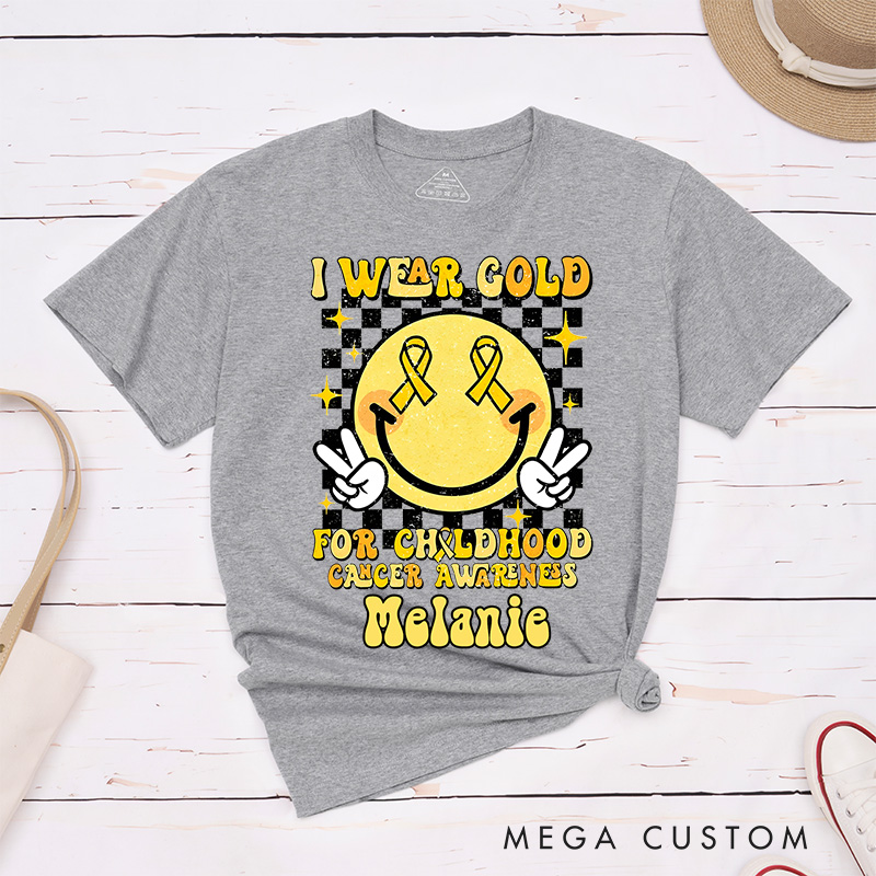 Personalized Nurse T-Shirts I Wear Gold for Childhood Cancer Awareness Fashion Design T-Shirts