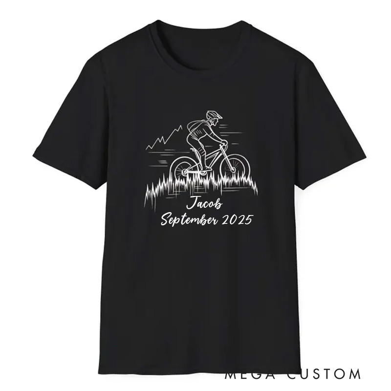 Personalized MTB Heartbeat Shirt Mountain Biker Gift for Men Trail Rider Tee Cycling Gift Downhill Bike T-Shirt Outdoors Adventure Shirt