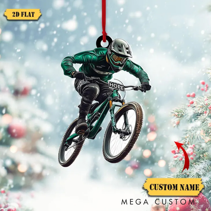 Personalized Mountain Biking Ornament Acrylic 2D Flat MTB Rider Decoration Christmas Tree Decor Bike Rider Gift