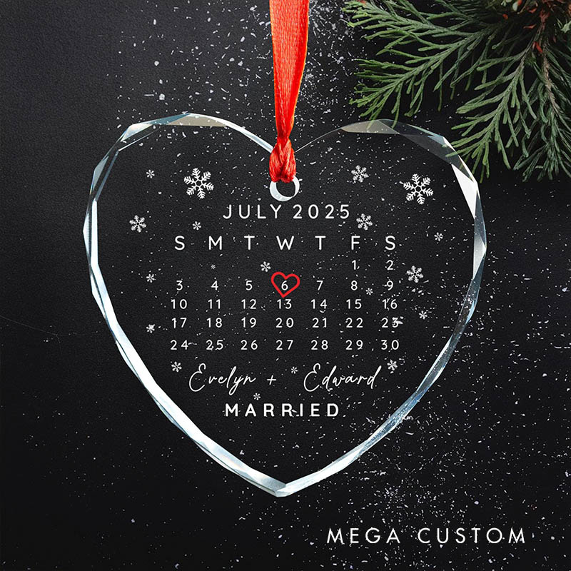 Personalized Couple Engaged Calendar Date Glass Ornament with Name Wedding Married Glass Ornament Our First Christmas Ornament Engagement Gift