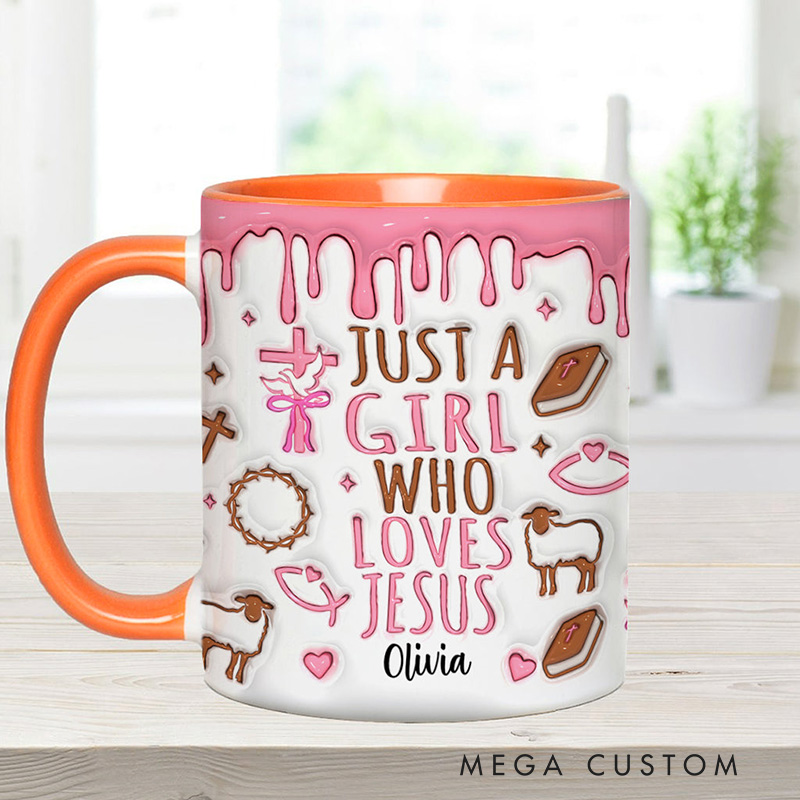 Personalized Just a Girl who Loves Jesus Ceramic Mug with Name Religious Inspirational Gift Birthday Gift for Girls