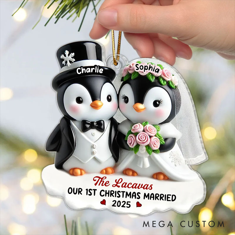 Personalized Penguin Couple Ornament Our 1st Christmas Married Acrylic Ornament Couple Christmas Decor Ornament for Husband Wife