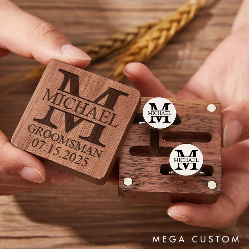 Personalized Groomsmen Cufflink Box Set Wooden Cufflinks Box with Cufflink Wedding Party Gift Cuff Link Best Man Proposal Gift Cufflinks Bachelor Favors Gift