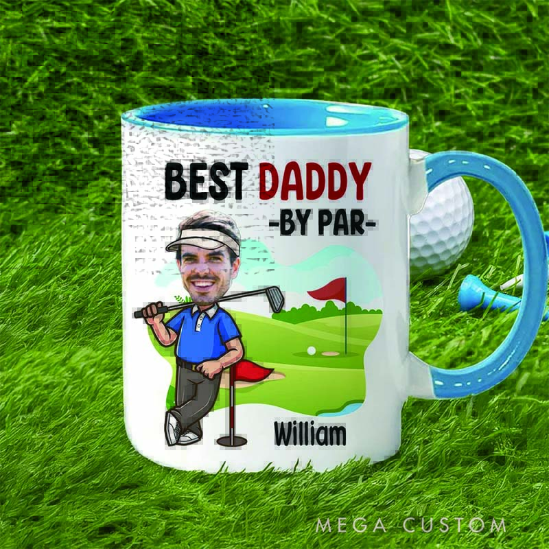 Personalized Cartoon Golf Character Pattern 11 oz Ceramic Mug with Name and Photo Home Kitchen Decor Father's Day Birthday Gift for Golf Lover