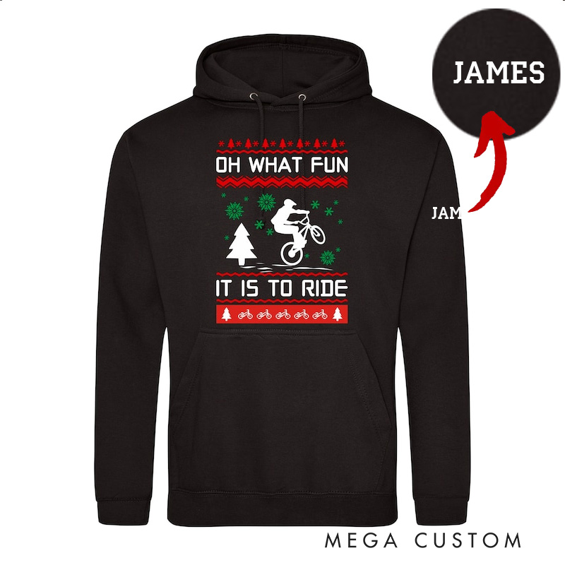 Personalized Christmas Oh What Fun It Is to Ride BMX Christmas Hoodie Action Sports Inspired Apparel BMX Christmas Jumper Day
