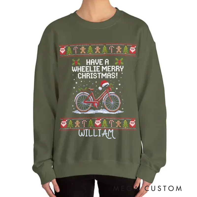 Personalized Bicycle Classic Christmas Jumper Have A Wheelie Merry Christmas Green Xmas Sweater