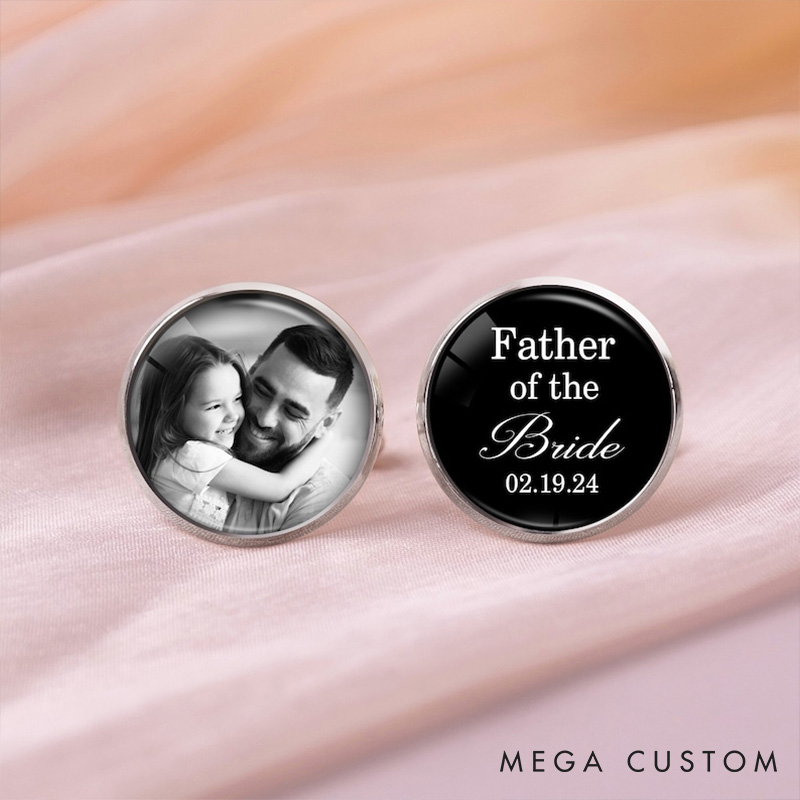 Personalized Father of the Bride Photo Cufflinks Groom Bride Dad Photo Cufflinks Wedding Party Favors Cufflinks for Dad