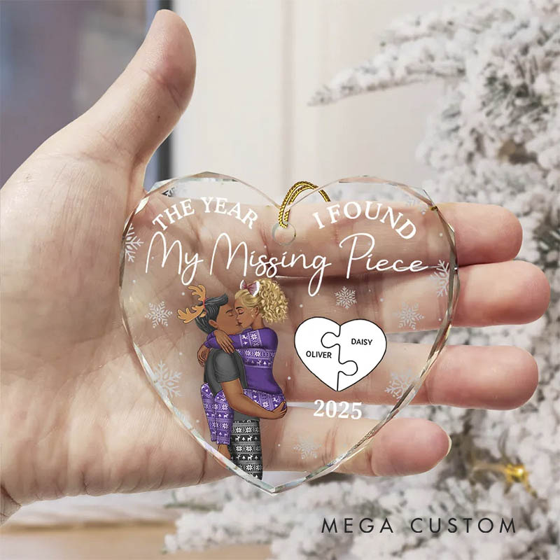 Personalized Heart Glass Couple Ornament Christmas Tree Decoration The Year I Found My Missing Piece Ornament Unique Gift for Celebrating Love