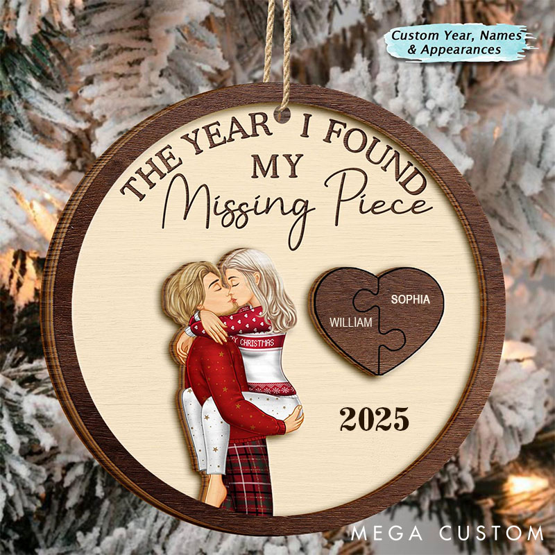 Personalized Couple Christmas Ornament The Year I Found My Missing Piece Custom Couples 2-Layered Wooden Ornament Newlywed Gift