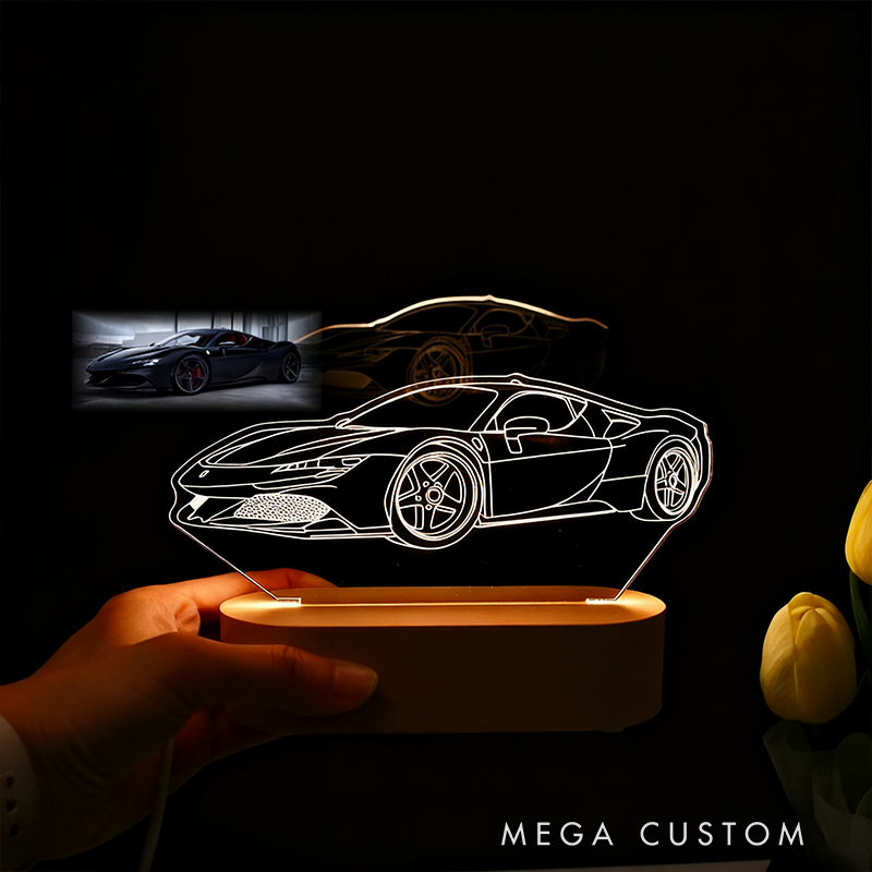 Personalized 3D Car Night Light Custom LED Lamp from Your Car Photo Unique Gift for Racers and Racing Lovers