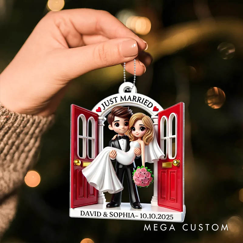 Personalized Couple Wedding First Christmas Married Acrylic Christmas Ornament Newlywed Just Married Threshold 3D Effect Xmas Ornaments for Him Her