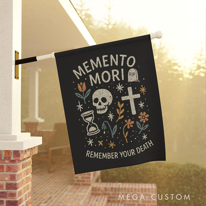 Personalized Memento Mori Garden Flag with Custom Text Christian Halloween Home Decor Religious Gift Catholic Gift 