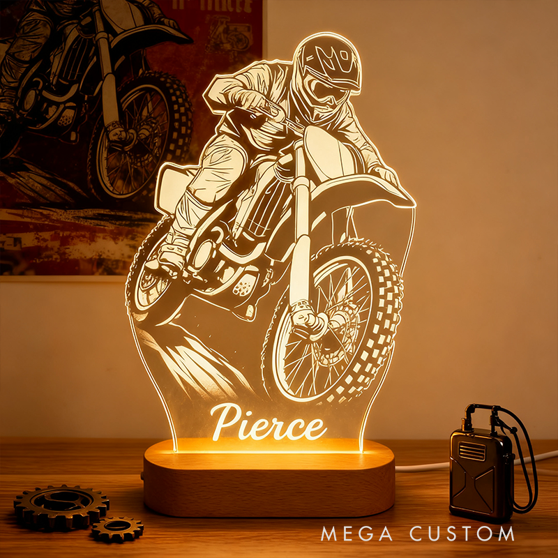 Personalized Motocross 3D LED Night Light Custom Dirt Bike Lamp with Name Unique Gift for Motorcyclists and Motorsport Lovers