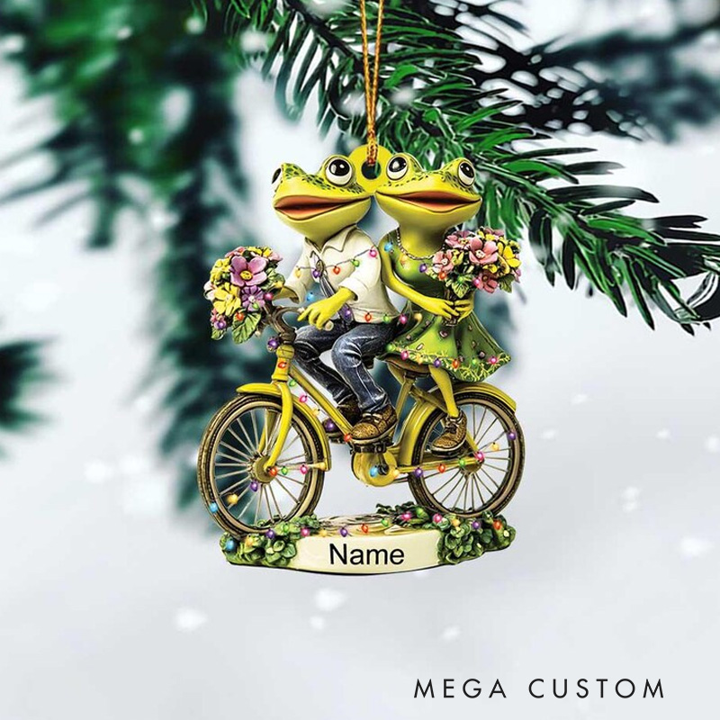 Personalized Frog Ornament Frog Couple Christmas Ornament Frog Lovers Ornament Gift Frog Cycling Ornament Holiday Xmas Gift