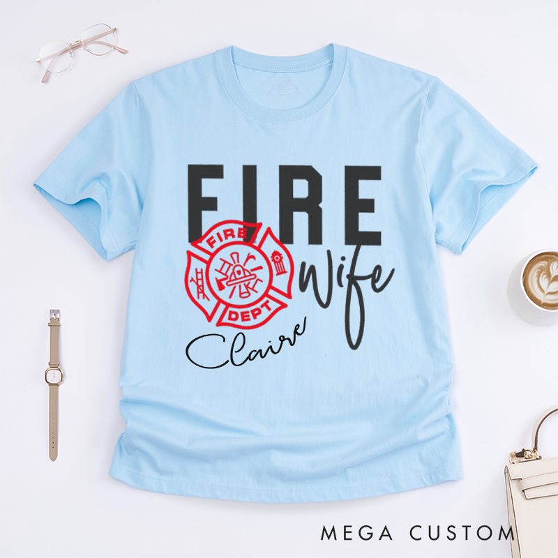 Personalized Firefighter Fire Wife Custom Maltese Cross Design Gift for female Firefighter Gift for Fireman Wife Girlfriend T-Shirt