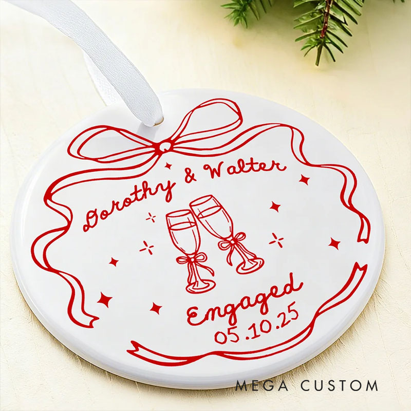 Personalized Couple Romantic Wedding Bow Ceramic Ornament Custom Newlyweds Married Ornament Our First Christmas Ornament Engagement Bridal Shower Gift