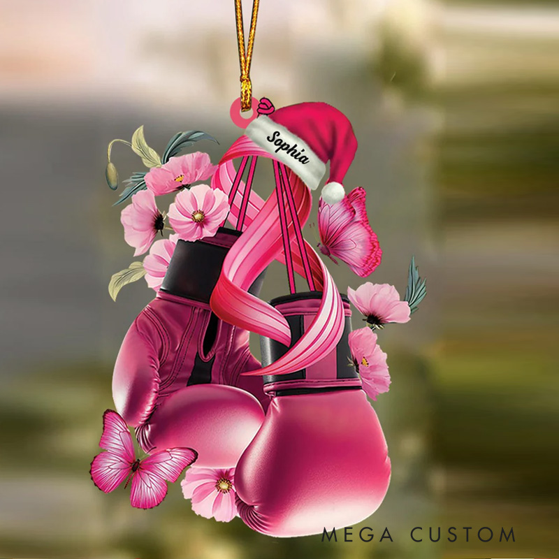 Personalized Breast Cancer Christmas Ornament for Fitness Lovers Gym Lovers Boxing