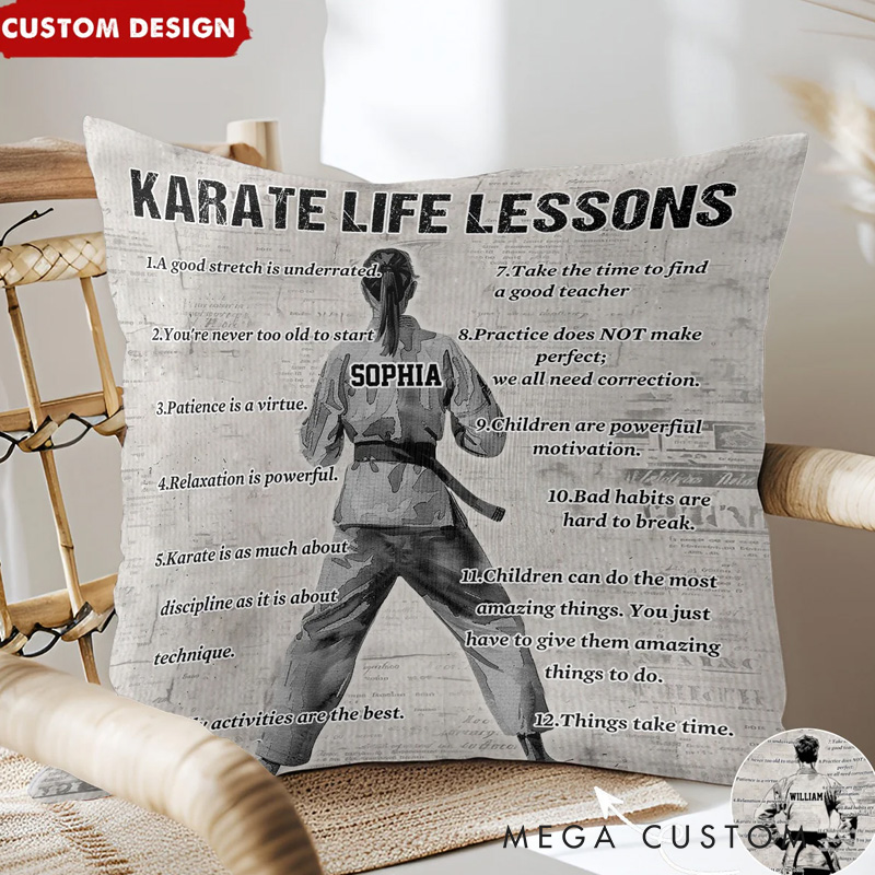 Personalized Pillow for Gym Lovers Karate Life Lessons Pillow for New Home Present Housewarming First Home Gift