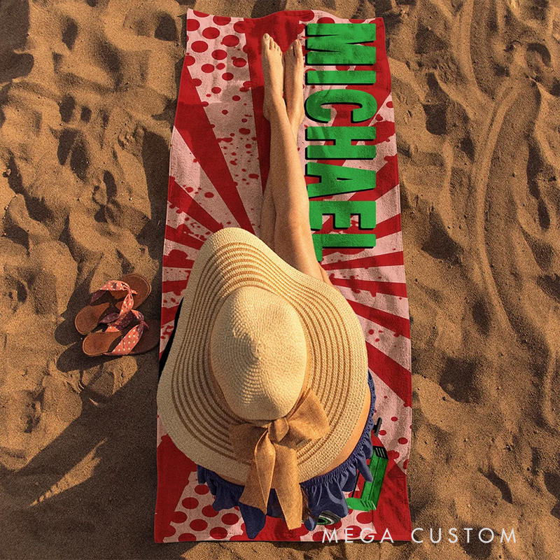 Personalized Extreme Sports Beach Towel with Name Custom Rectangular Thick Cotton Towel Gift for Motorcyclist and Racing Lovers