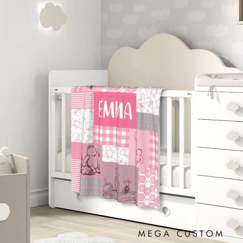 Personalized Classic Cartoon Bear's Friends Theme Kid's Blanket with Name for Baby Shower Birthday Children's Day