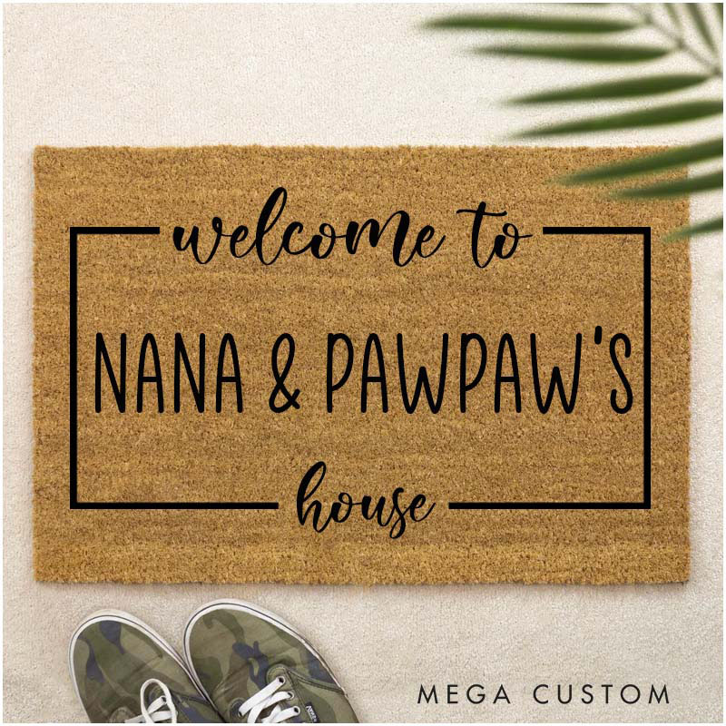 Personalized Welcome to Nana and Pawpaw's House Doormat Custom Family Name Rug Housewarming Gift Decorative Indoor Outdoor Durable Mat