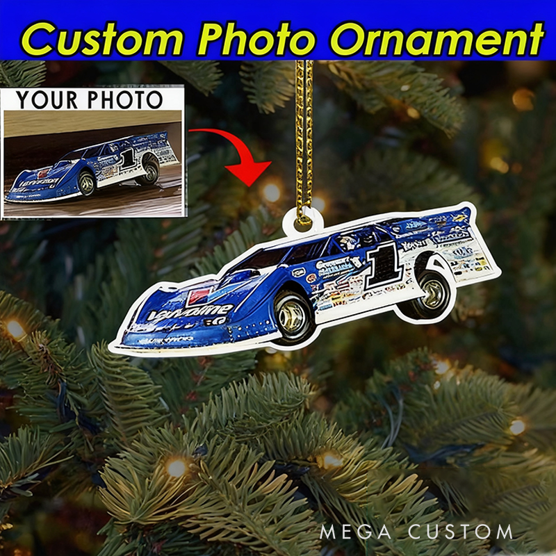 Personalized Dirt Track Racing Acrylic Ornament Custom 2D Car Photo Decoration Gift for Racers and Racing Lovers