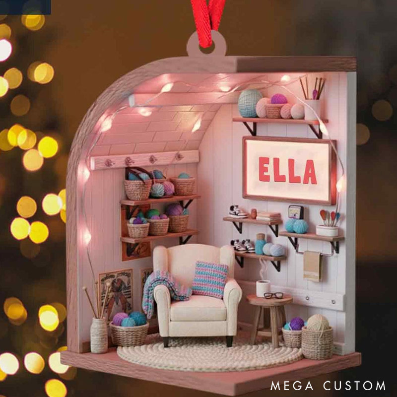 Personalized Knitting Nook Ornamentt Hanging Decor Personalized Yarn Ornament Gift for Knitters and Crochet Lovers
