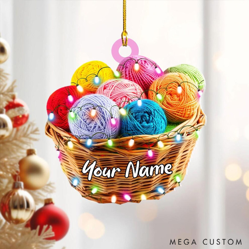 Personalized Yarn Basket Christmas Ornament Crochet Knitting Lover Gift