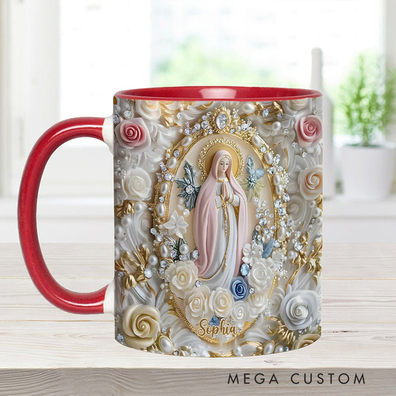 Personalized Virgin Mary Believer Ceramic Mug with Name Religious Inspirational Gift Catholic Gift for Women