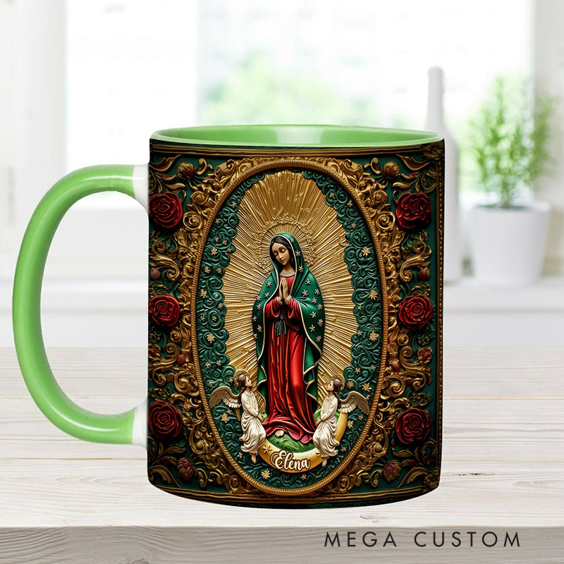 Personalized Our Lady of Guadalupe Ceramic Mug with Name Religious Inspirational Gift Catholic Gift for Women
