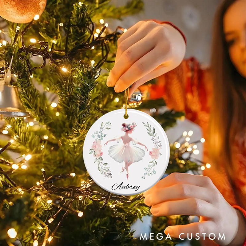 Personalized Floral Ballet Girl Ornament with Name Christmas Home Decor Birthday Gift for Ballerinas Dancers