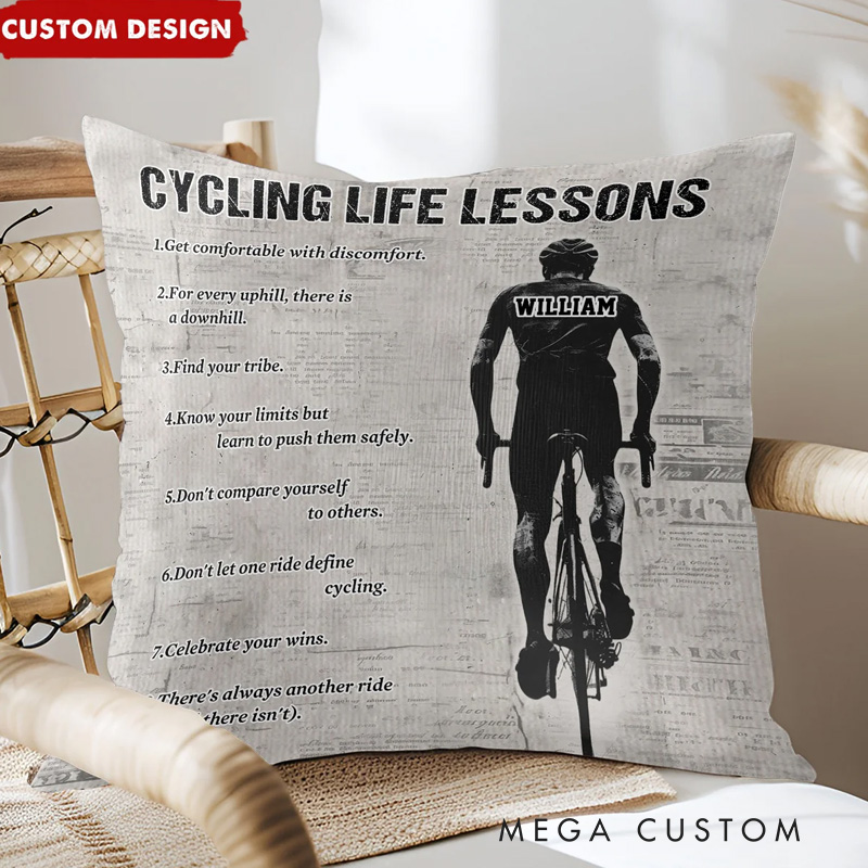 Personalized Cycling Life Lessons Pillow Gift for Cycling Lovers