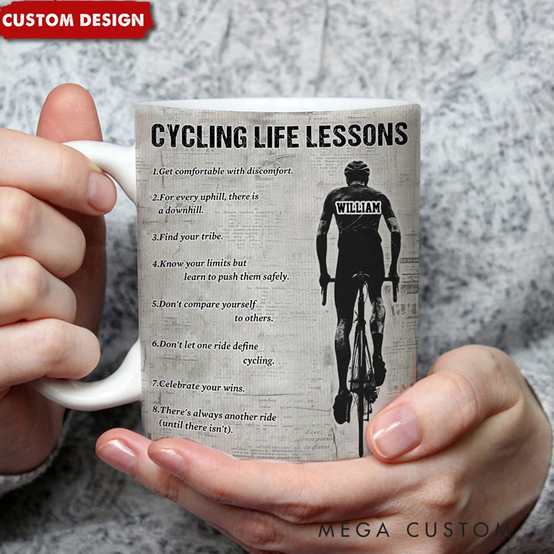 Personalized Cycling Life Lessons Mug Gift Cycling Lovers Coffee Cups Biker Inspired Mug Coffee Mugs for Riders