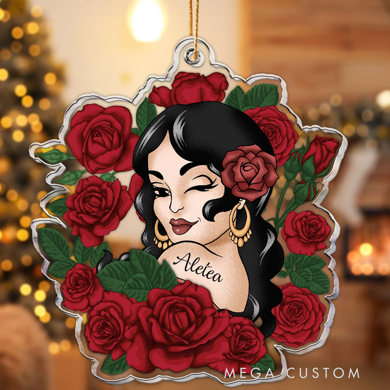 Personalized Vintage Latin Girl Fitness Christmas Ornament Gift for Gym Lovers