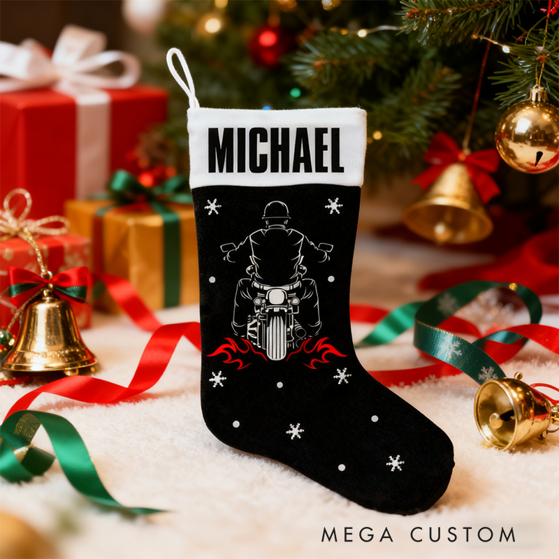 Personalized Motorcycle Christmas Stocking with Name Custom Biker Stocking Gift for Motorcyclists and Motorsport Lovers