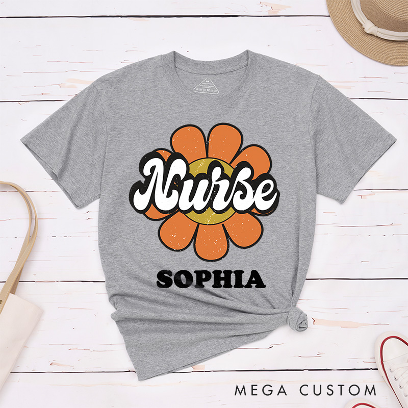 Personalized Nurse T-Shirts Nurse in Full Flower Fashion Design T-Shirts