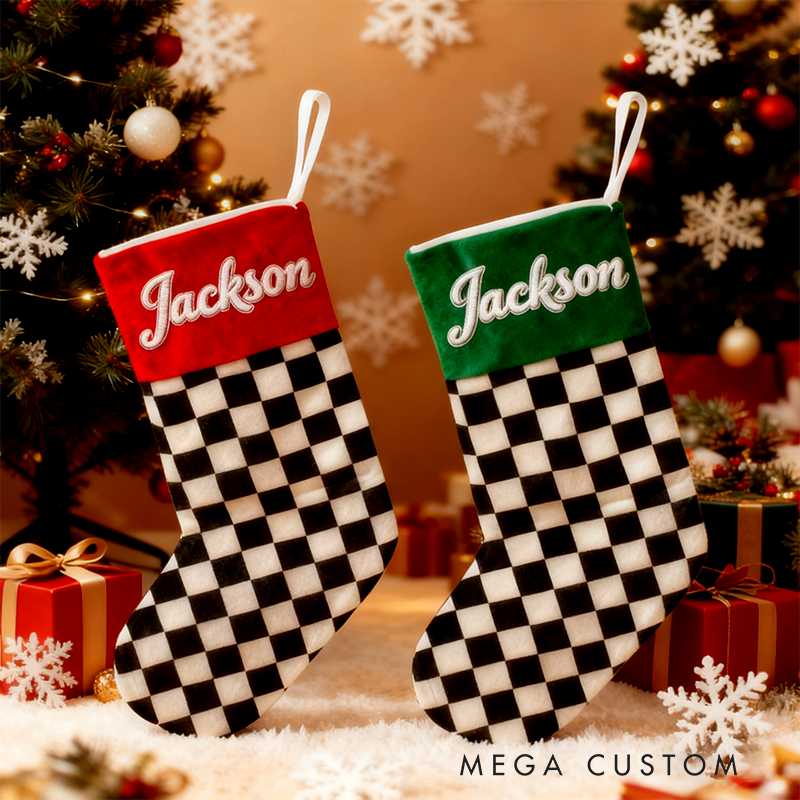 Personalized Embroidered Racing Christmas Stocking with Name Custom Gift for Racers and Racing Lovers