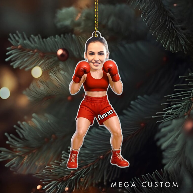 Personalized Fitness Boxing Ornament Custom Photo 2D Flat Ornament For Boxing Lover Boxer Ornament Gift for Women Girls