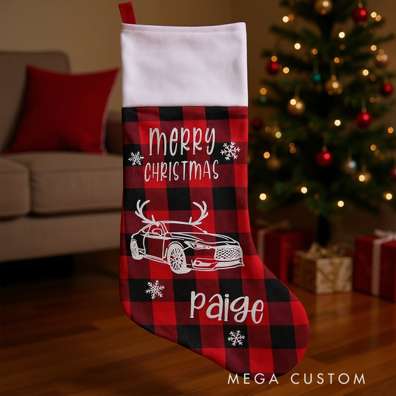 Personalized Racing Christmas Stocking with Custom Car Design and Name Gift for Racers and Racing Lovers